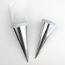 2 Metallic Paper & Crepe Cones from Germany ~ 4-3/4" ~ Silver Foil + White Crepe
